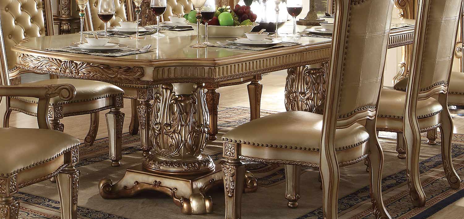 Acme Vendome Dining Table with Double Pedestal Gold Patina/Bone 63000
