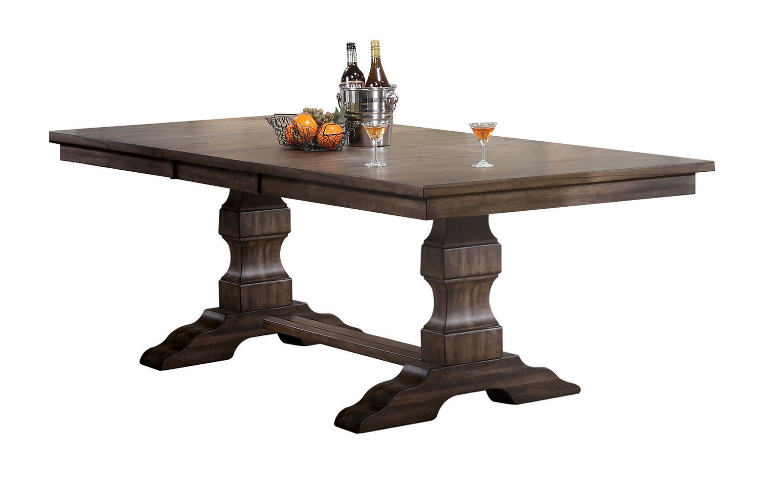 Acme Aurodoti Dining Table with Double Pedestal Oak 66100 at
