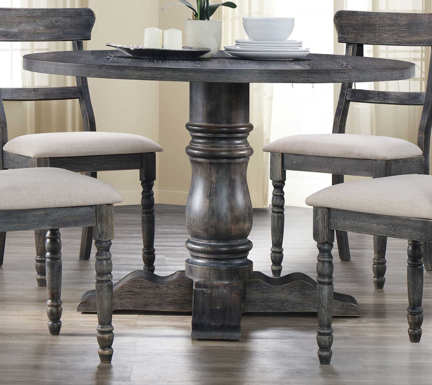 Acme Leventis Dining Table with Pedestal Weathered Gray 74640 at