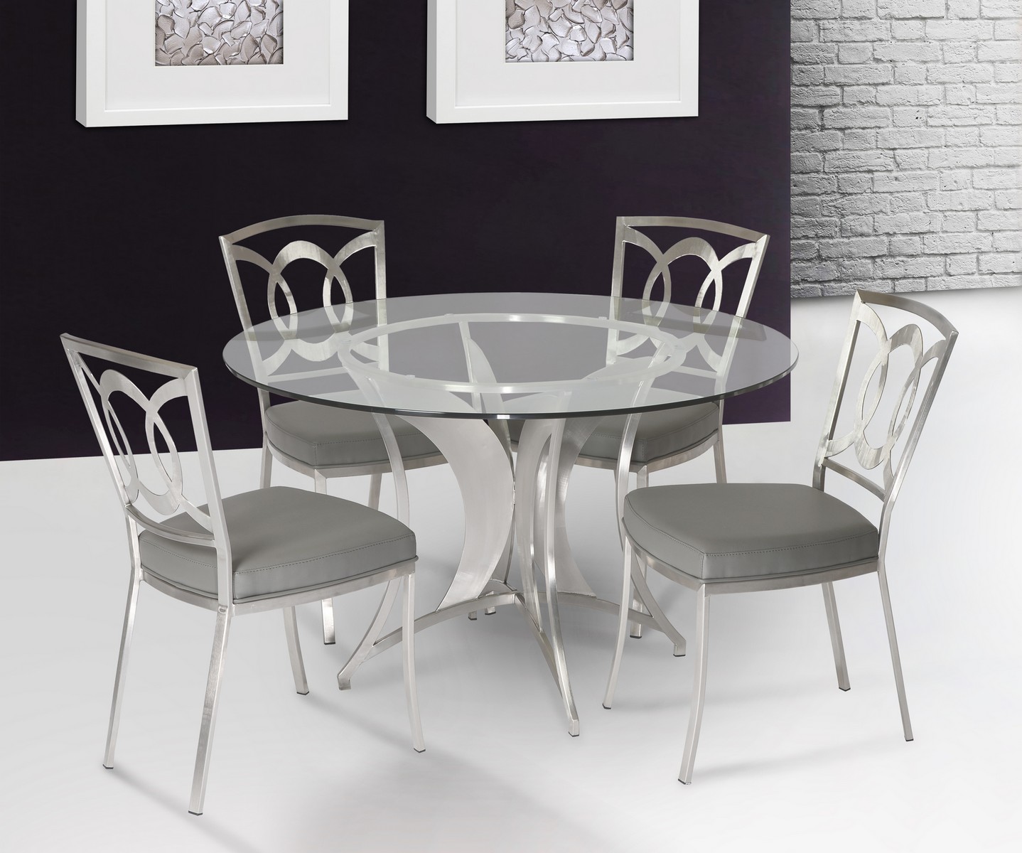 Armen Living Drake Modern Dining Table In Stainless Steel With Clear