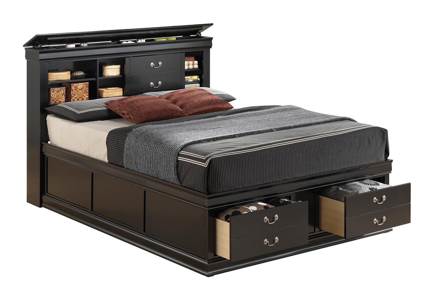 Coaster Louis Philippe Bookcase Storage Platform Bed Black 201079 at