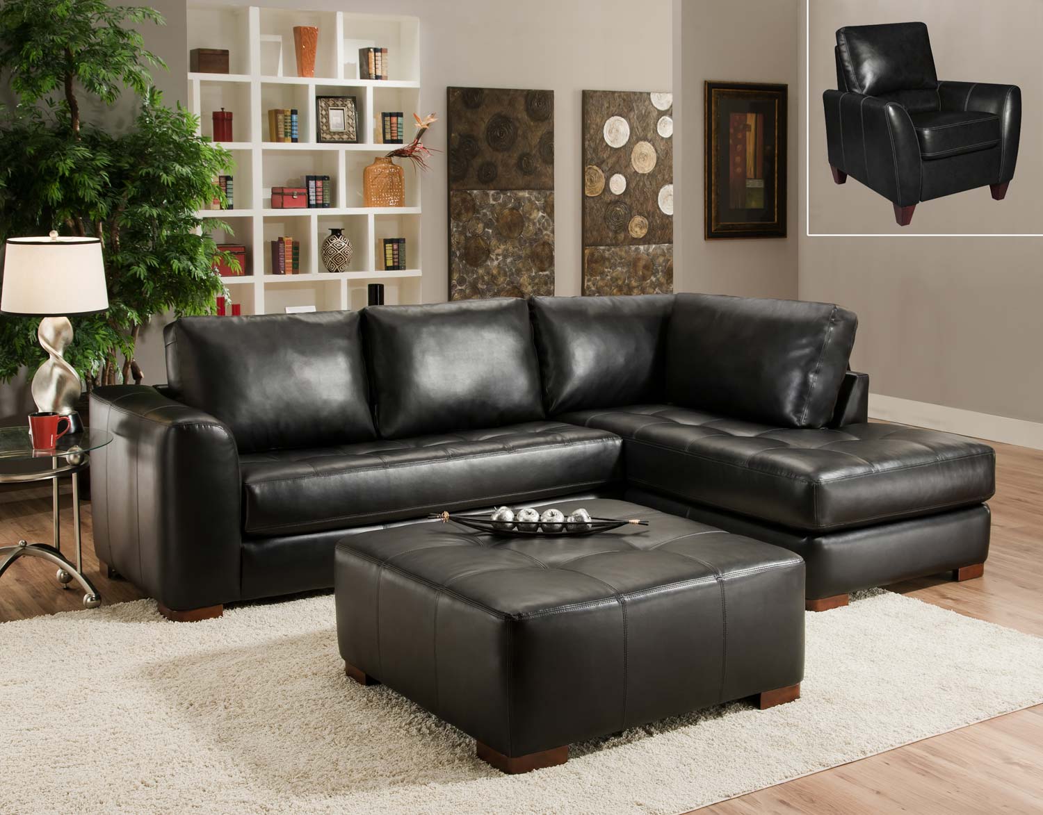 Global Furniture USA 2750 Sectional Sofa Set Bonded Leather Black