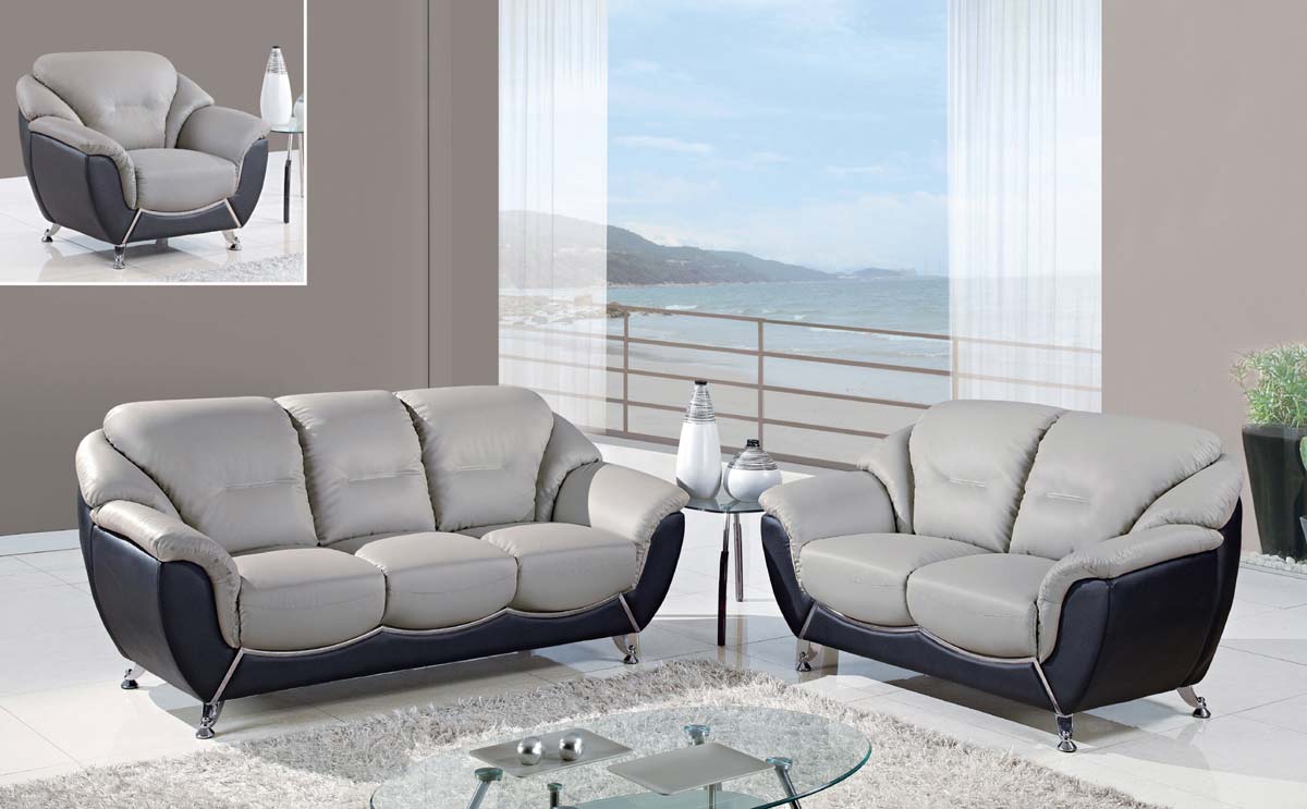 Global Furniture USA 6018 Sofa Set Gray/Black Bonded Leather/Metal