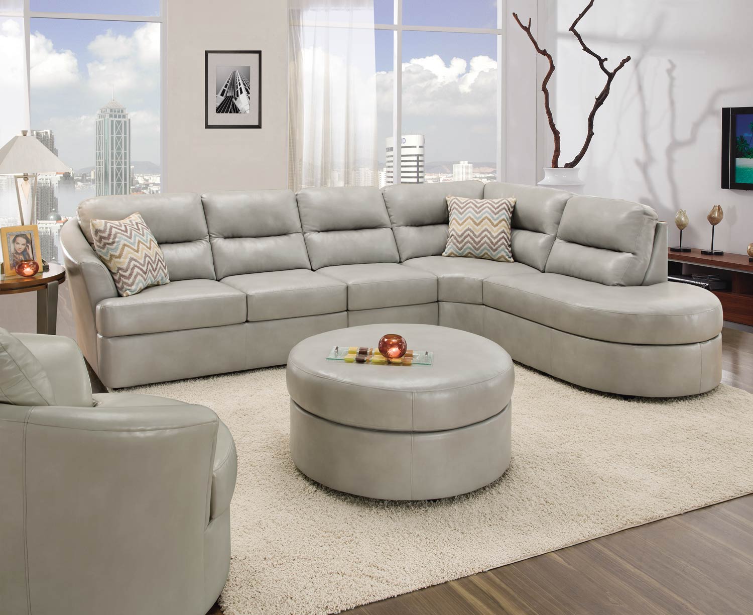Global Furniture USA 9509 Sectional Sofa Set Bonded Leather Smoke