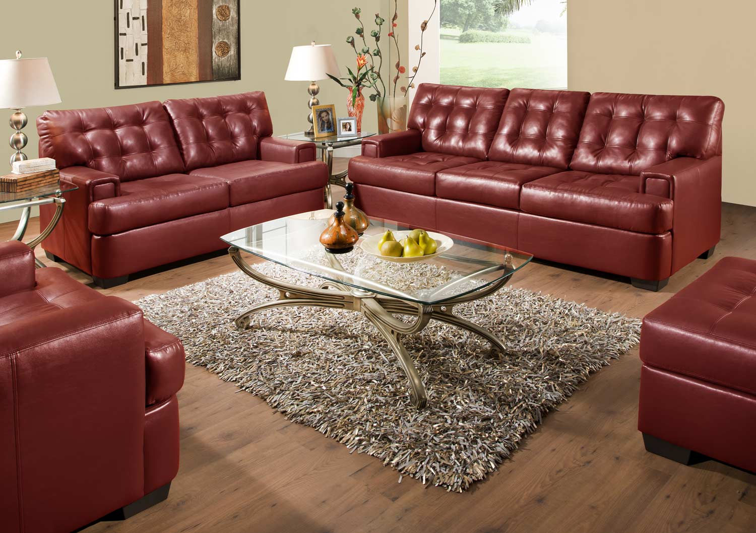 Global Furniture USA 9591 Sofa Set Bonded Leather Cardinal GFU9591
