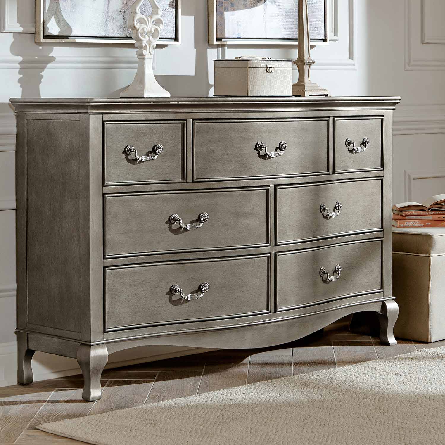 NE Kids Kensington 7 Drawer Double Dresser Antique Silver NE30500 at