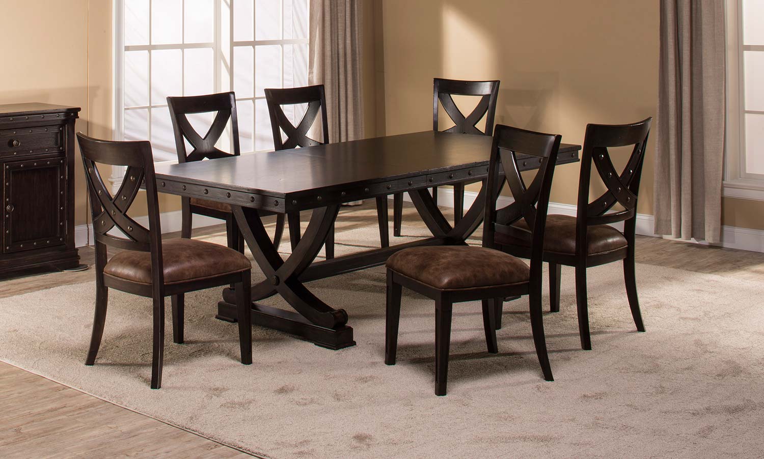 Hillsdale Santa Fe 7Piece Trestle Dining Set Distressed Espresso HD