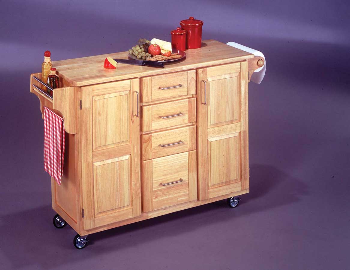 Home Styles All Wood Kitchen Cart with Wood Breakfast Bar