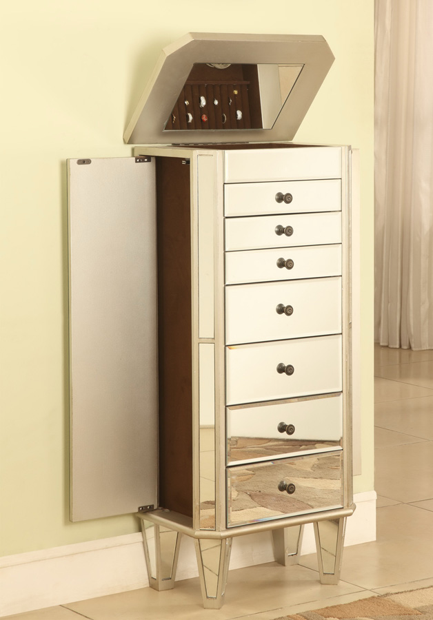 Powell Mirrored Jewelry Armoire with Silver Wood PW233314 at