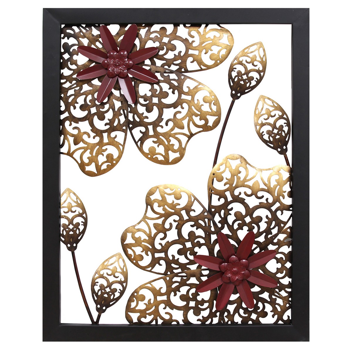Stratton Home Decor Metal Flower Panel Wall Decor Burgundy/Gold/Black