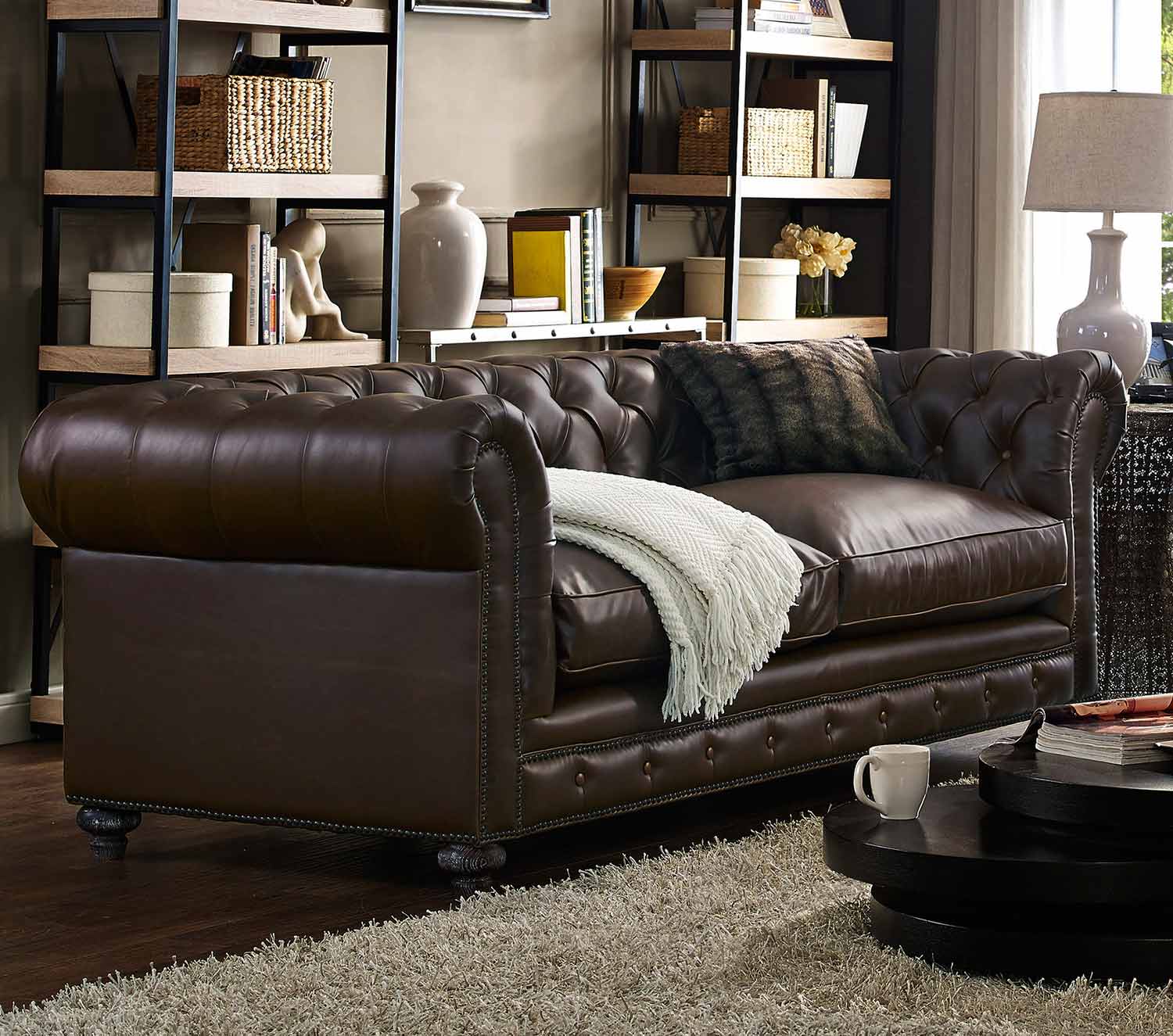 TOV Furniture Durango Leather Sofa Antique Brown S115 at