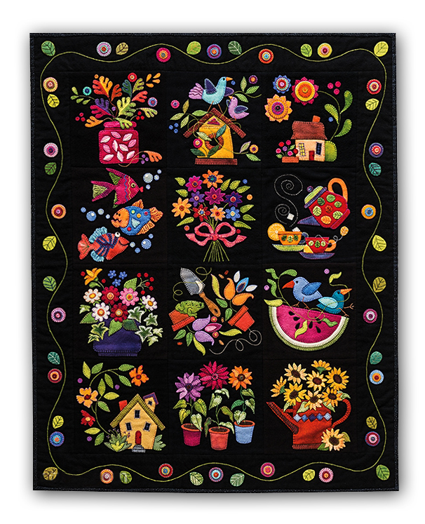 FLANNEL Summertime Sampler Wall Hanging Kit Wool Applique on Cotton