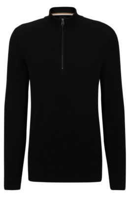 BOSS Quarterzip cotton sweater with knitted structure