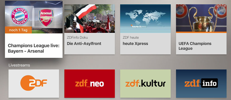 ChampionsLeague im ZDF Live über Apple TV, SecondScreenFeatures in