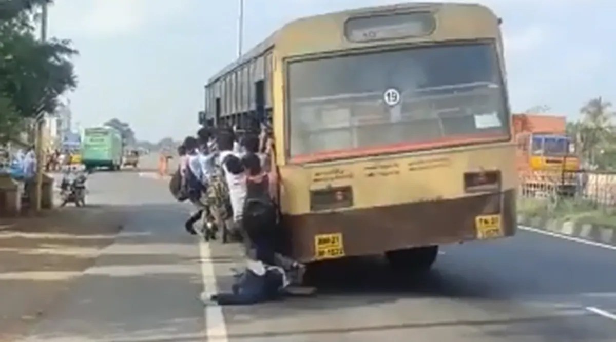 Tamil Nadu school boy falls off from moving public bus, video goes viral Chennai News The