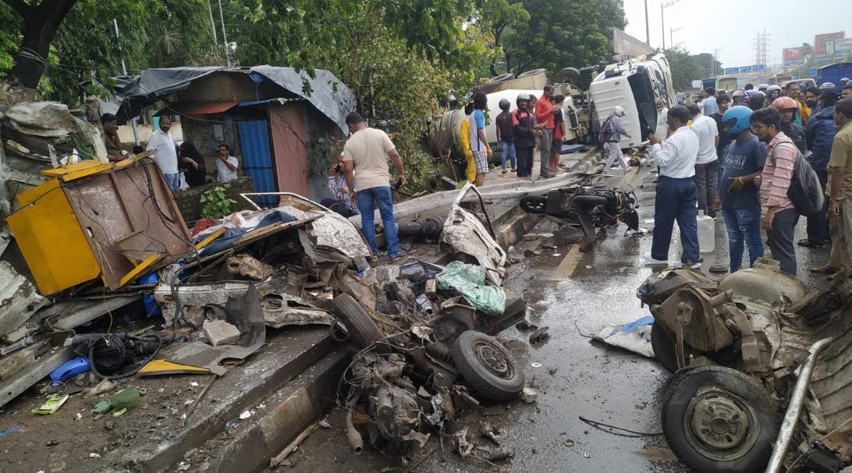 One killed, two injured after cement mixer truck rams other vehicles on