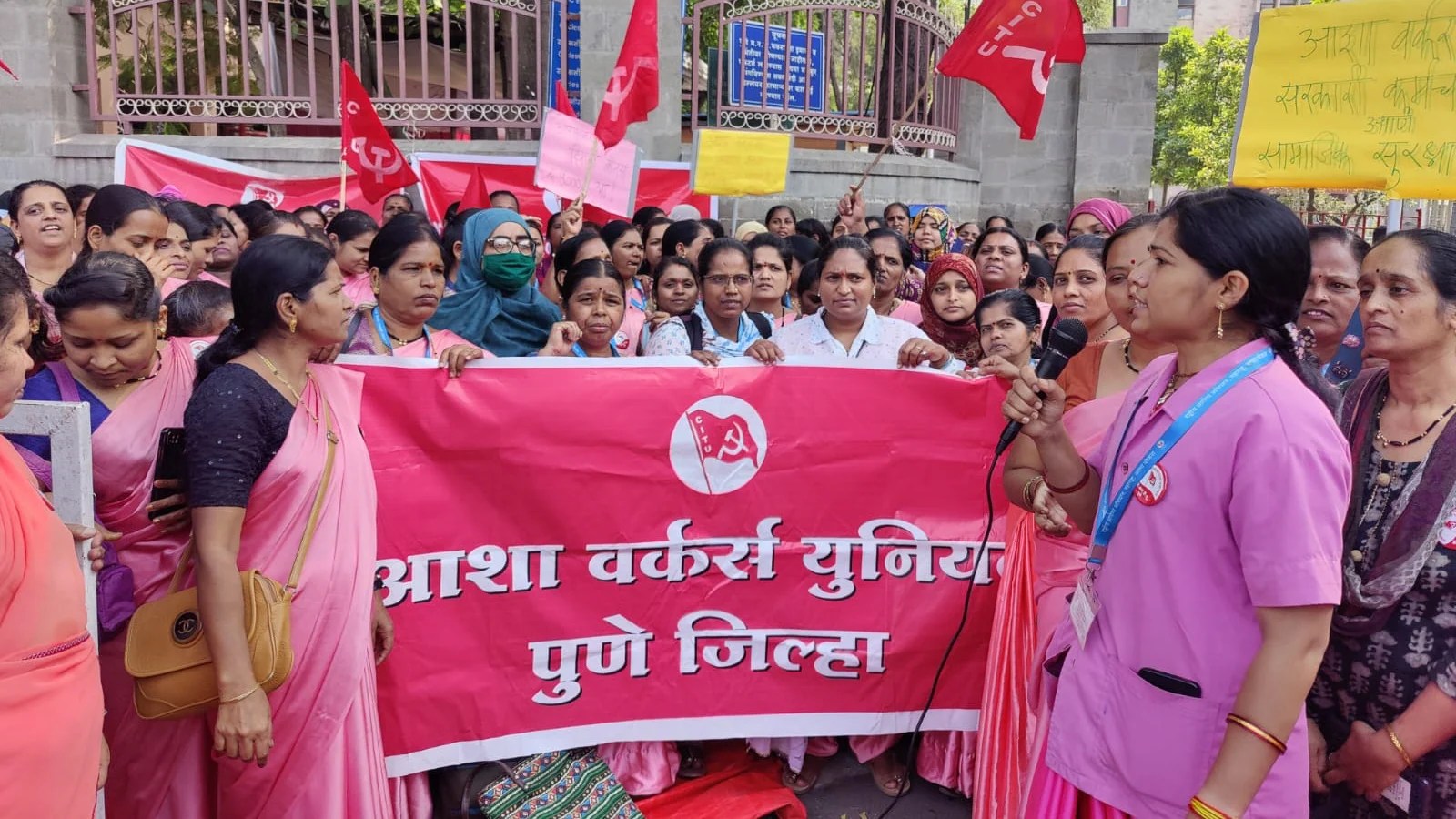 Day 14 of strike 200 ASHA workers demonstrate at PMC main building