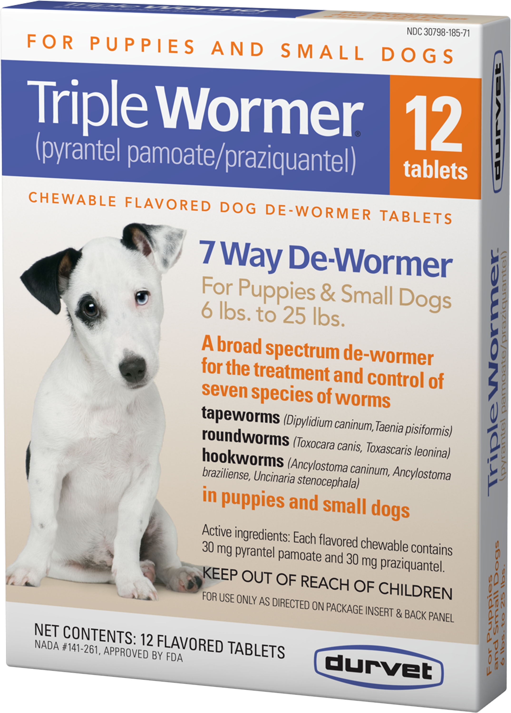 Durvet Pet Triple Wormer Broad Spectrum De wormer For Dogs Puppy 12 Ct