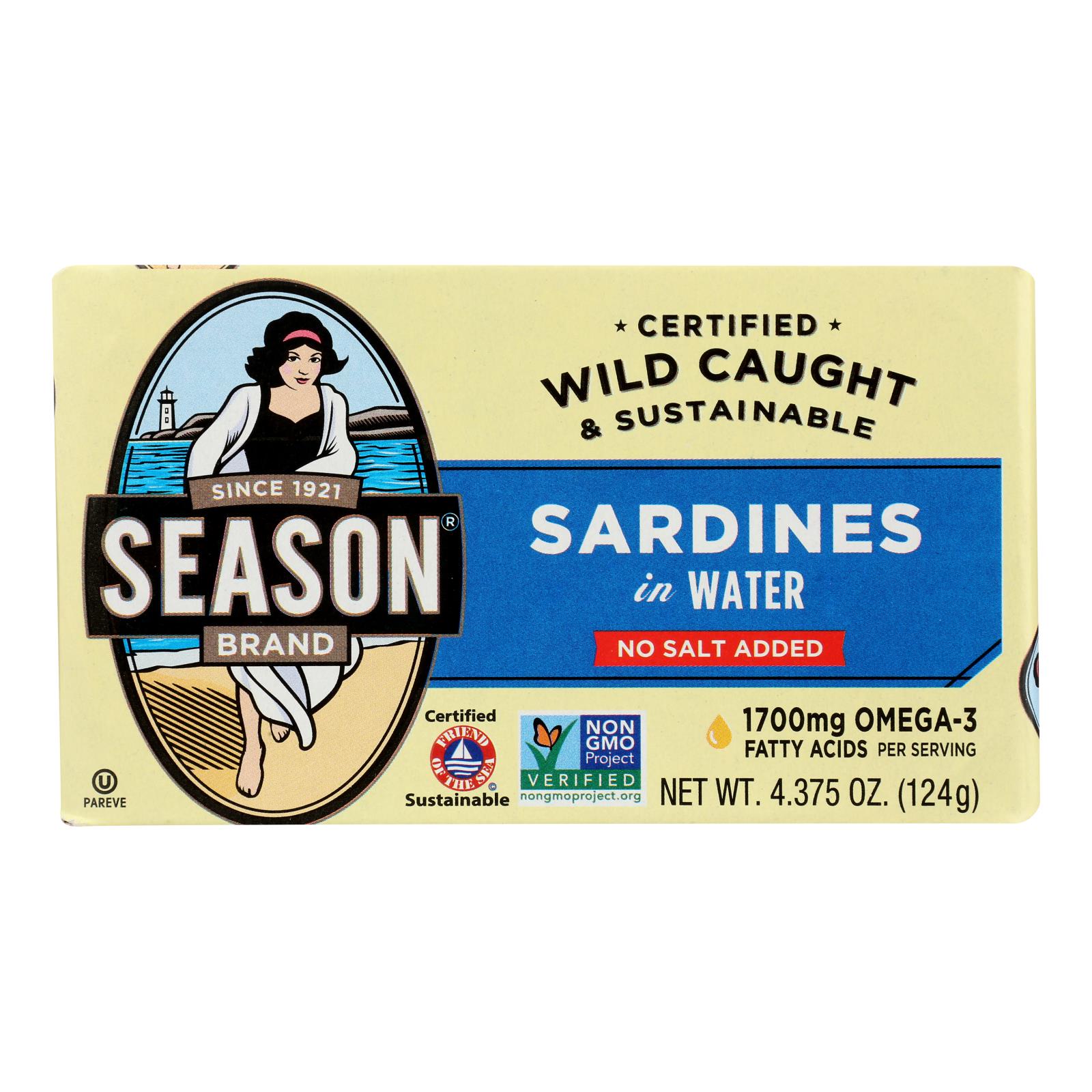 Season Brand Sardines In Water No Salt Added Case Of 12 4.375 Oz