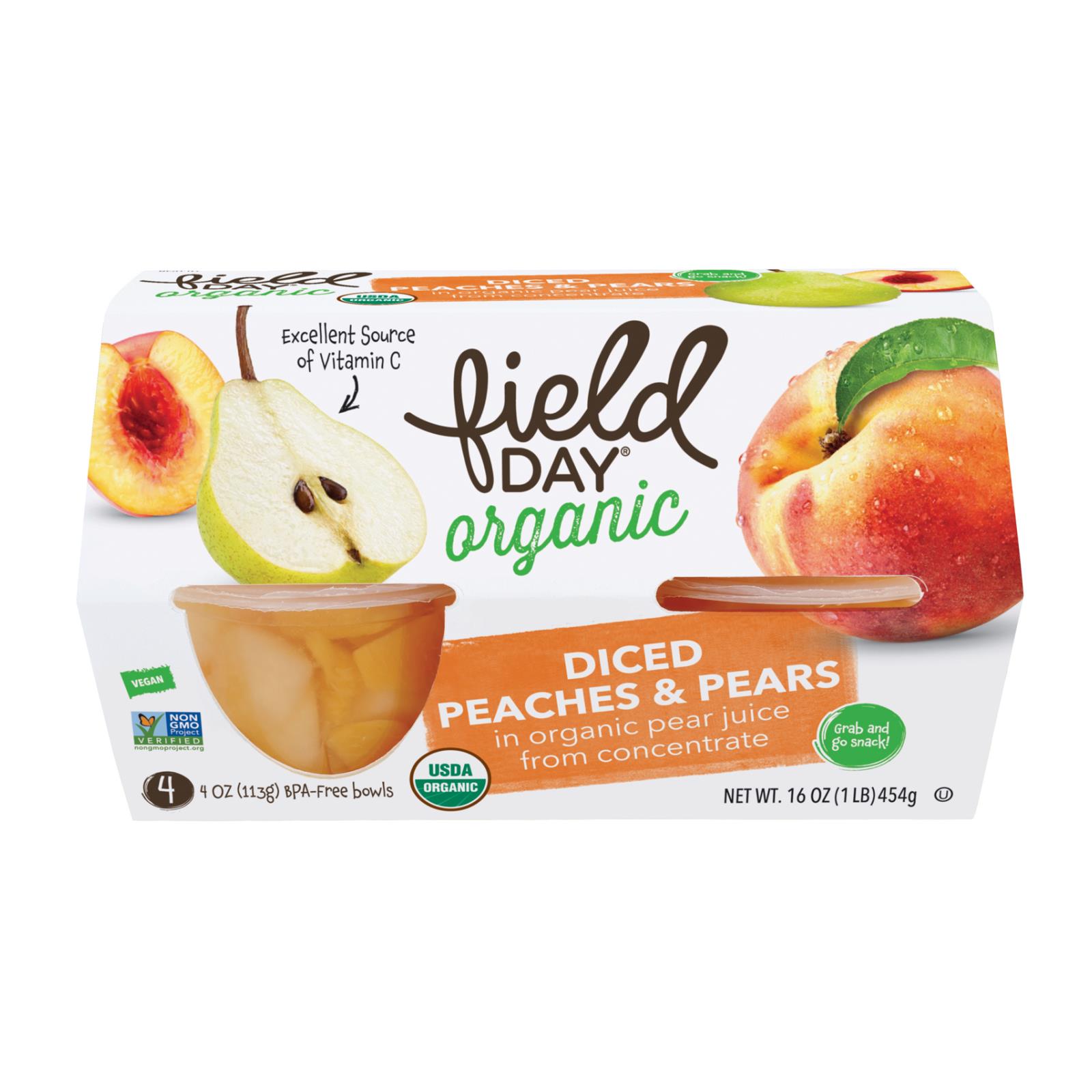 Field Day Fruit Cups Organic Peaches And Pears 4/4 Oz Case Of 6