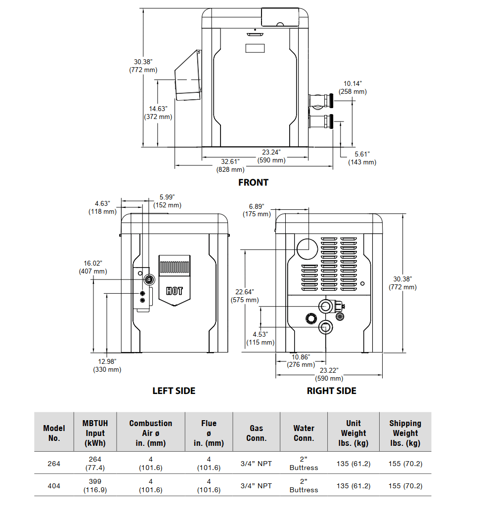 Raypak AVIA Digital Heater, 264,000 BTU, Natural Gas, Low NOx, Copper