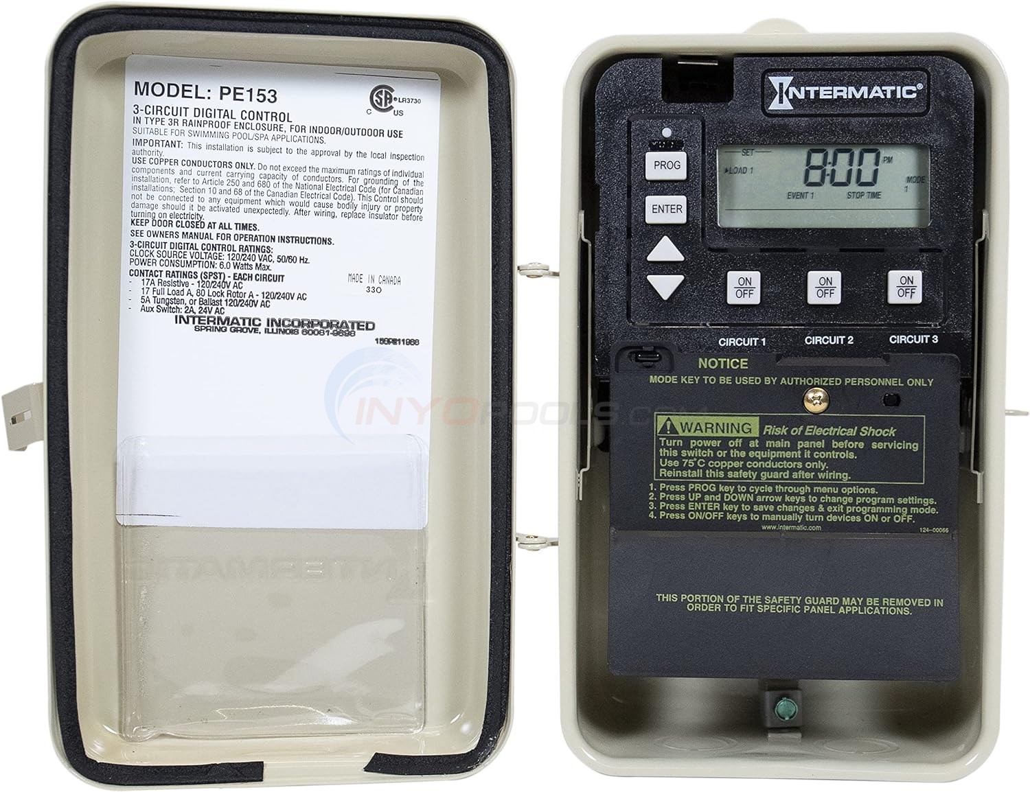 Internatic Digital Pool & Spa Timer with Freeze Protection, 115/230v PE153PF