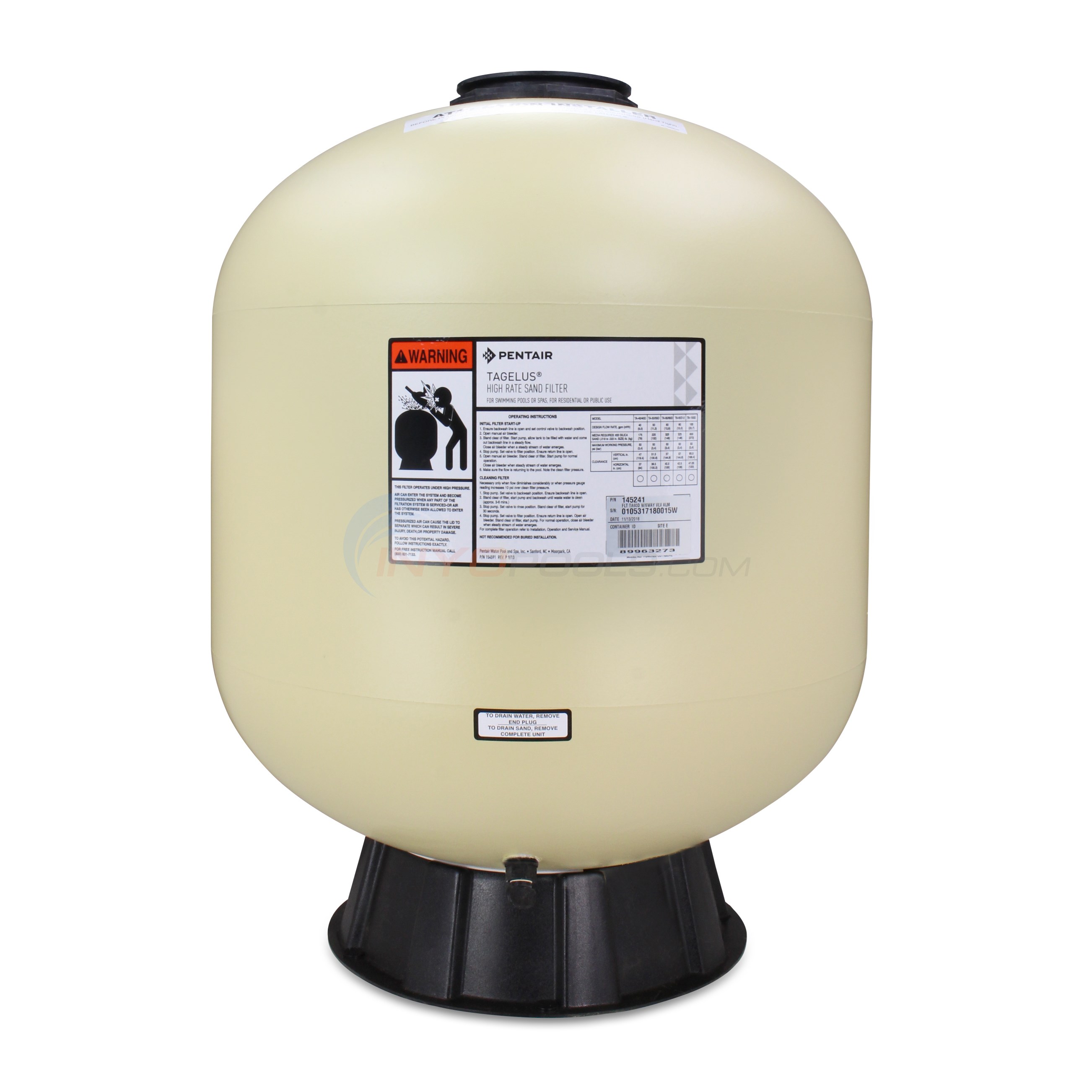 Pentair Tagelus 24" Pool Sand Filter, Top Mount 1.5" Valve EC145241