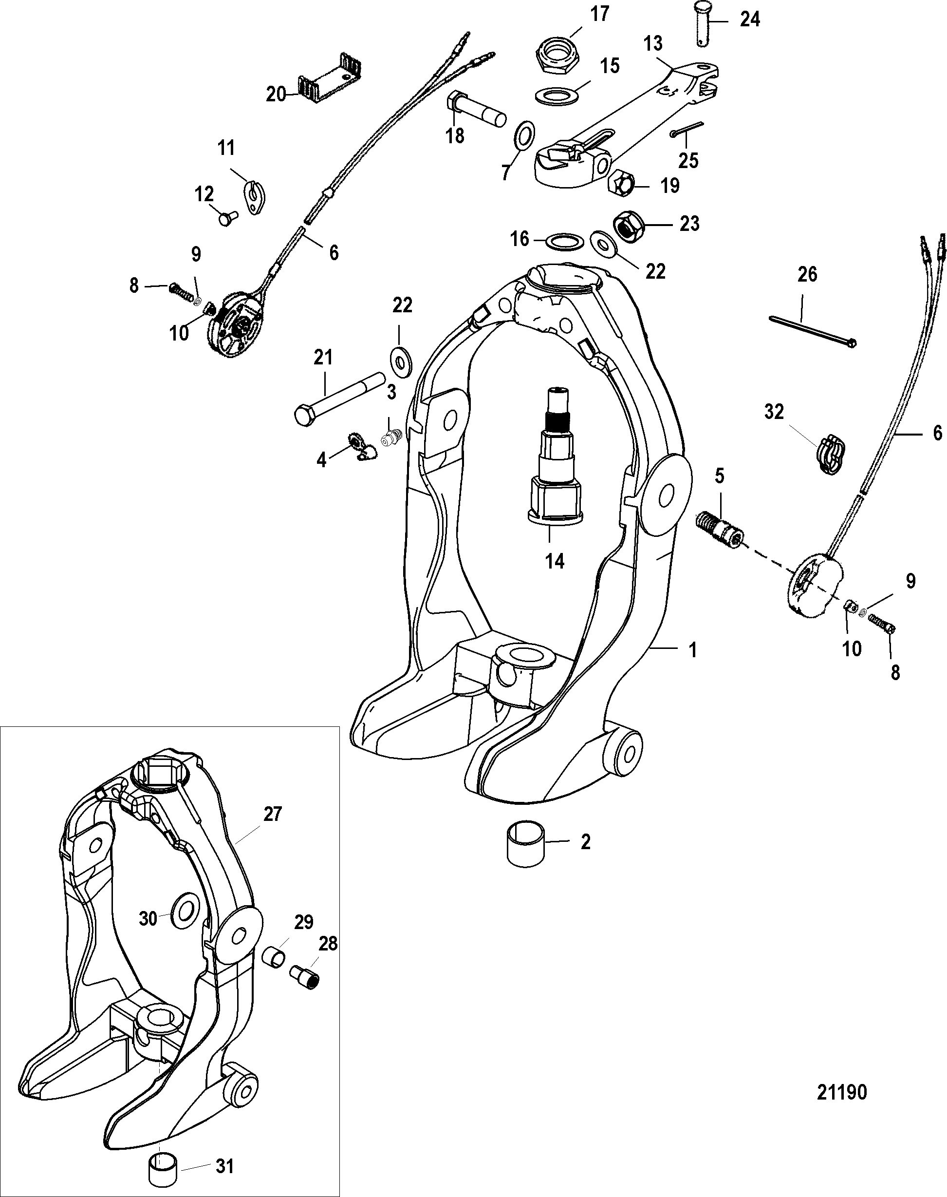 GIMBAL RING AND STEERING LEVER FOR MERCRUISER ALPHA ONE GEN II