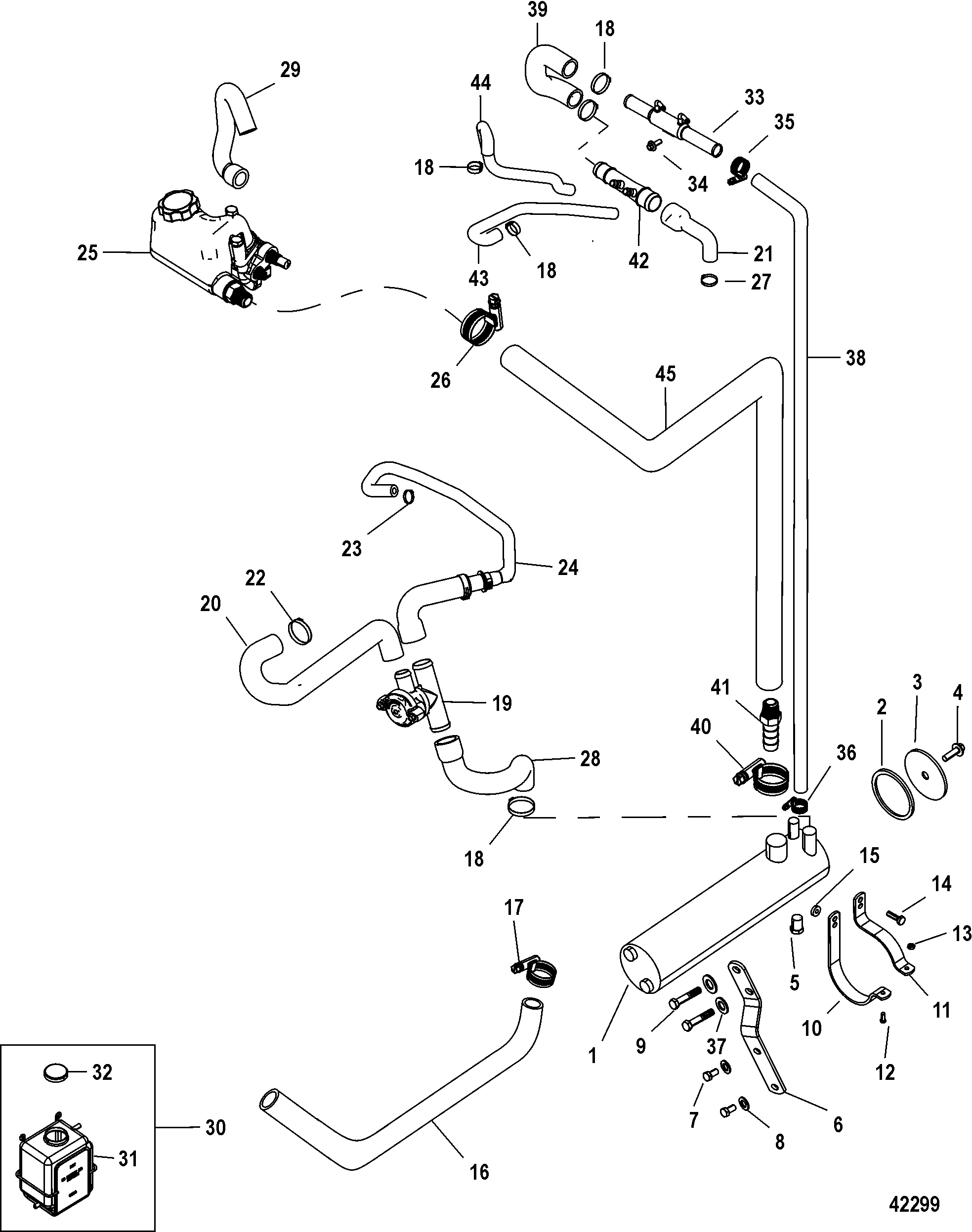 Closed Cooling System, Fresh Water with Power Steering FOR MERCRUISER 3