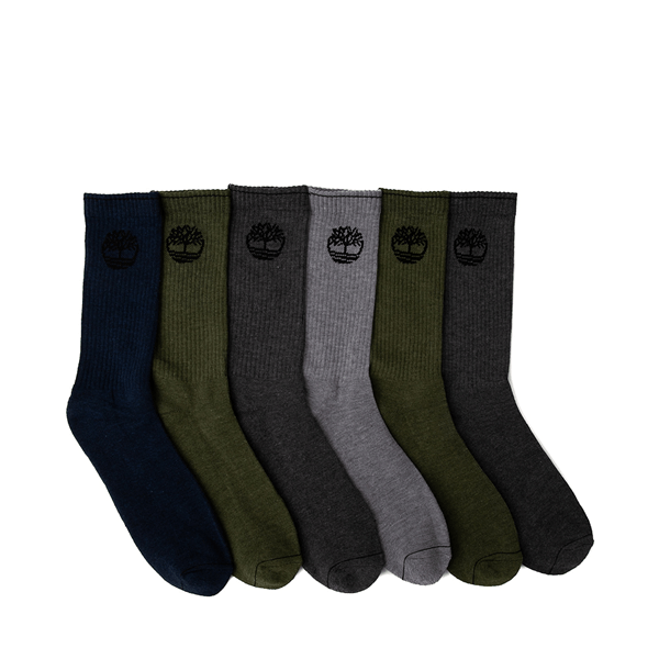 Mens Timberland Crew Socks 6 Pack Black / Olive / Gray Journeys