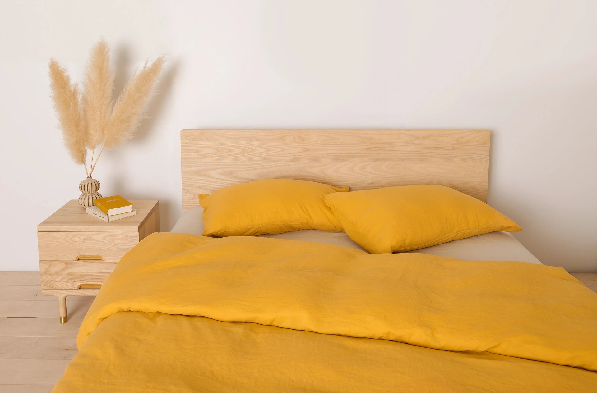 Simple Bed Modern Platform Bed with Brass Feet Kalon Studios US