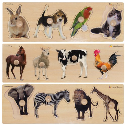Large Knob Animal Puzzles Pets, Farm Animals and Wild Animals