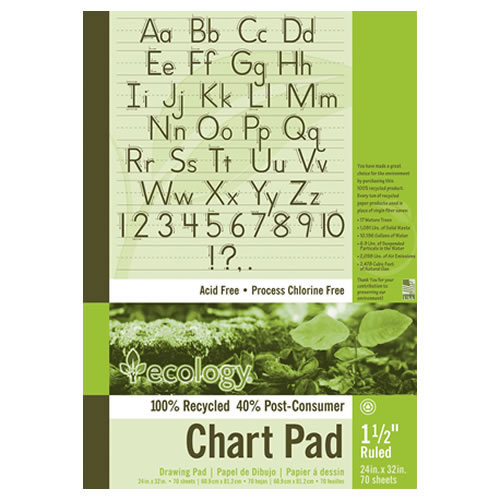 24" x 32" Acid Free EcoFriendly Recycled Chart Pad 1.5" Ruled