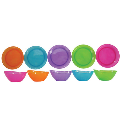 Colorful Plates and Bowls (Set of 10 bowls and 10 plates)