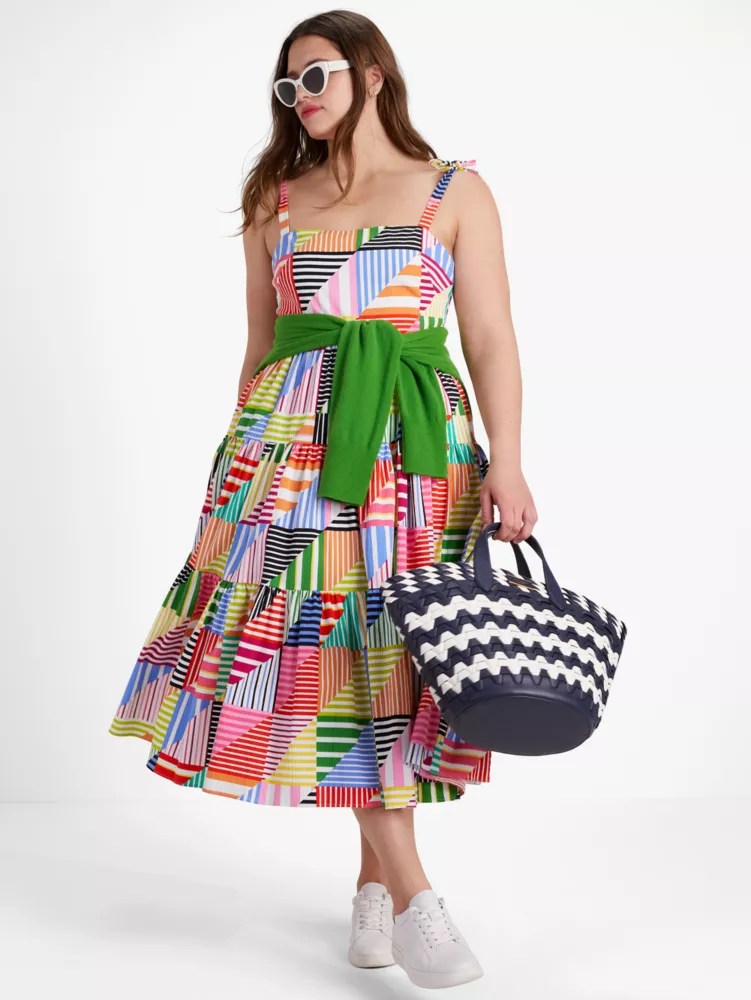 Patchwork Stripe Tiered Dress Kate Spade BE
