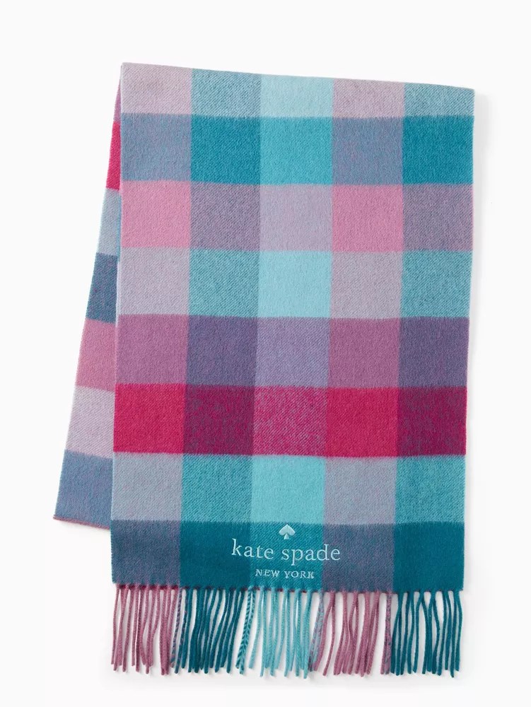 Festive Check Wool Cashmere Oblong Scarf Kate Spade Surprise