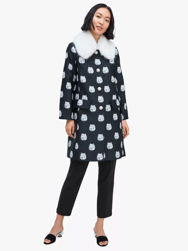 Women's black cat dot jacquard coat Kate Spade New York