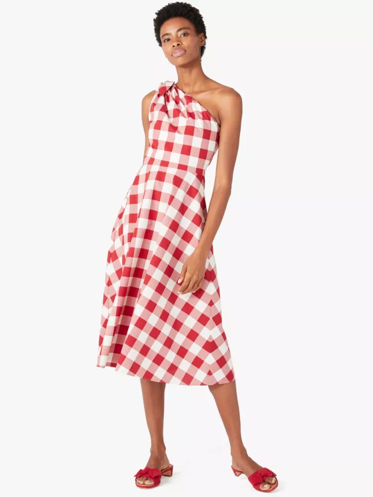 Gingham One Shoulder Dress Kate Spade New York