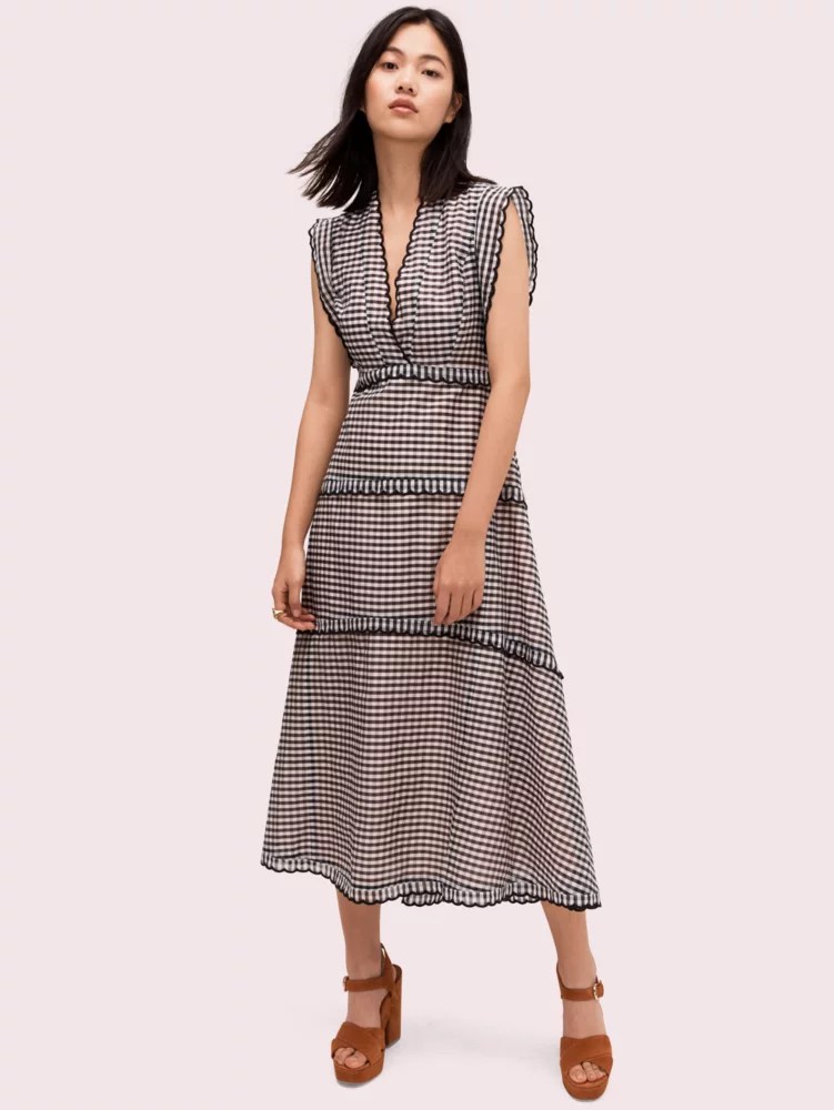 Women's black/cream gingham midi dress Kate Spade New York