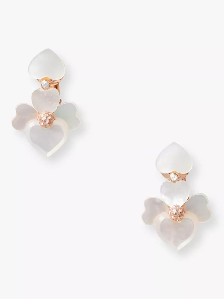 Women's cream multi/rose gold precious pansy clipon drop earrings