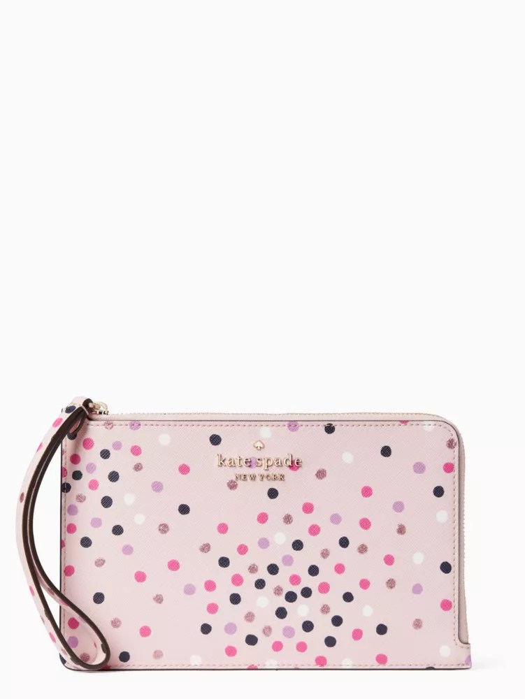 Kate Spade Staci Festive Confetti Glitter Large Slim Bifold Wallet Pink