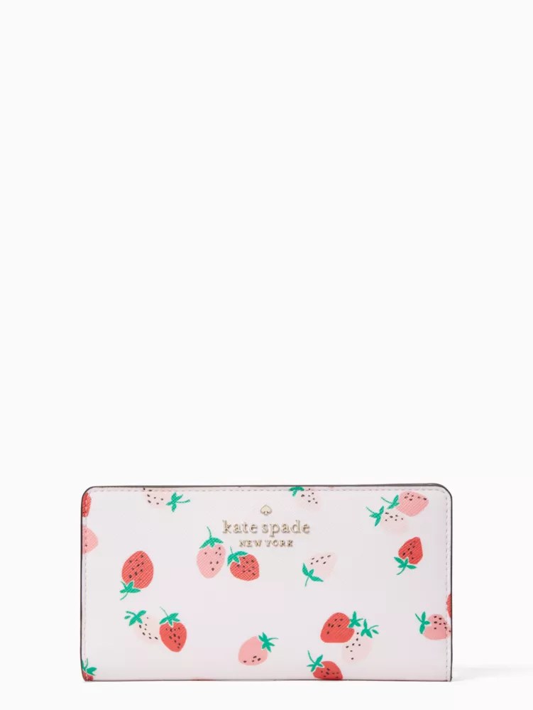 Women's pink multi staci wild strawberries large slim bifold wallet