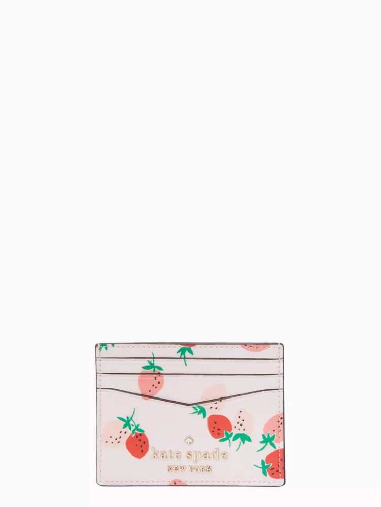 Women's pink multi staci wild strawberries small slim card holder Kate Spade New York UK