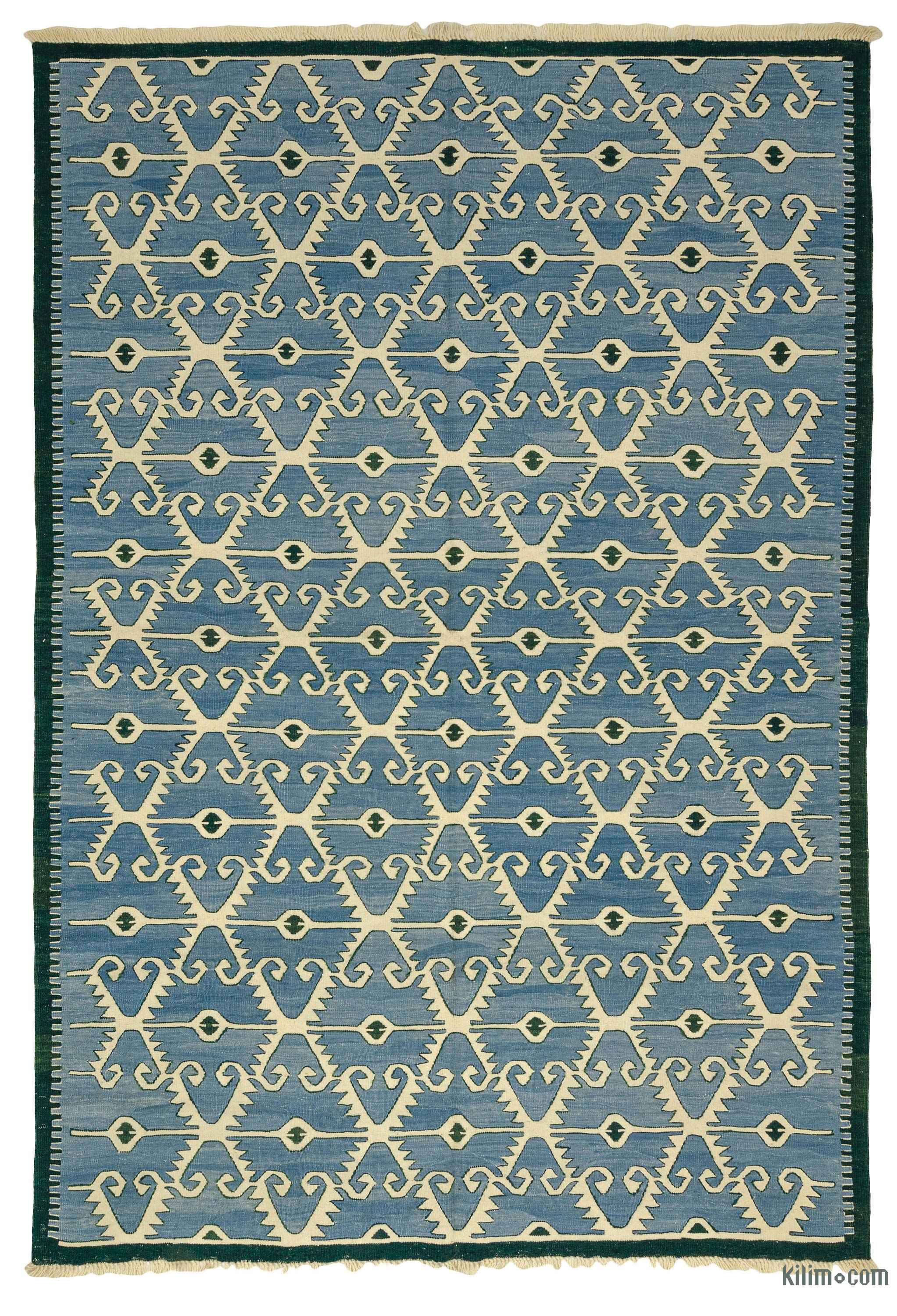 K0007948 Blue New Handwoven Turkish Kilim Rug 6' 8" x 9' 7" (80 in. x