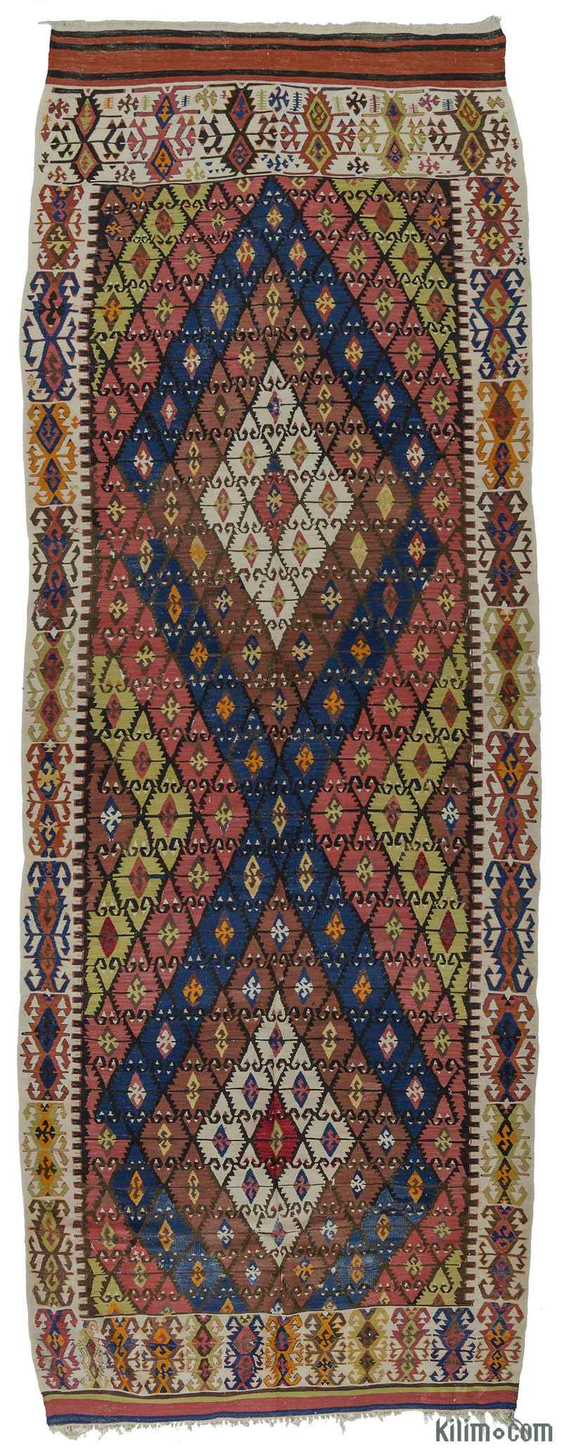 K0009715 Multicolor, Blue Antique Sivrihisar Kilim Rug 5' 6" x 14' 10