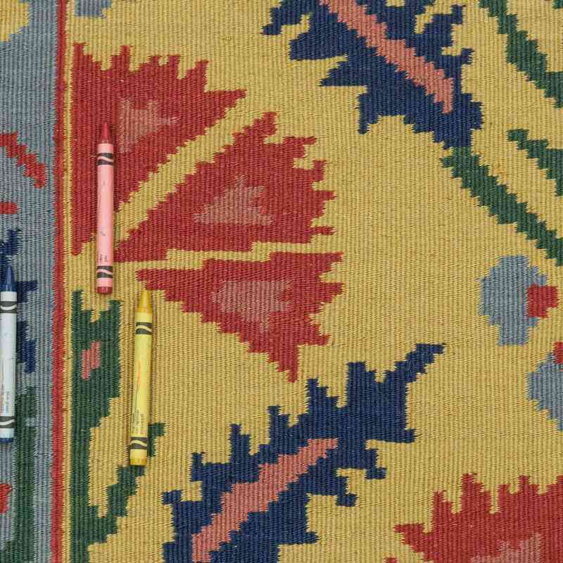 K0021079 Yellow, Blue New Turkish Kilim Rug 2' 8" x 10' 9" (32 in. x