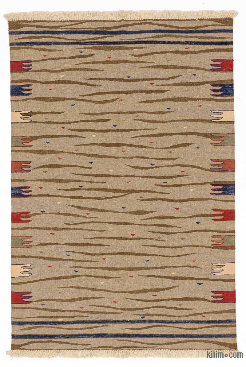 K0028383 Brown New Handwoven Turkish Kilim Rug 3' 7" x 5' 4" (43 in