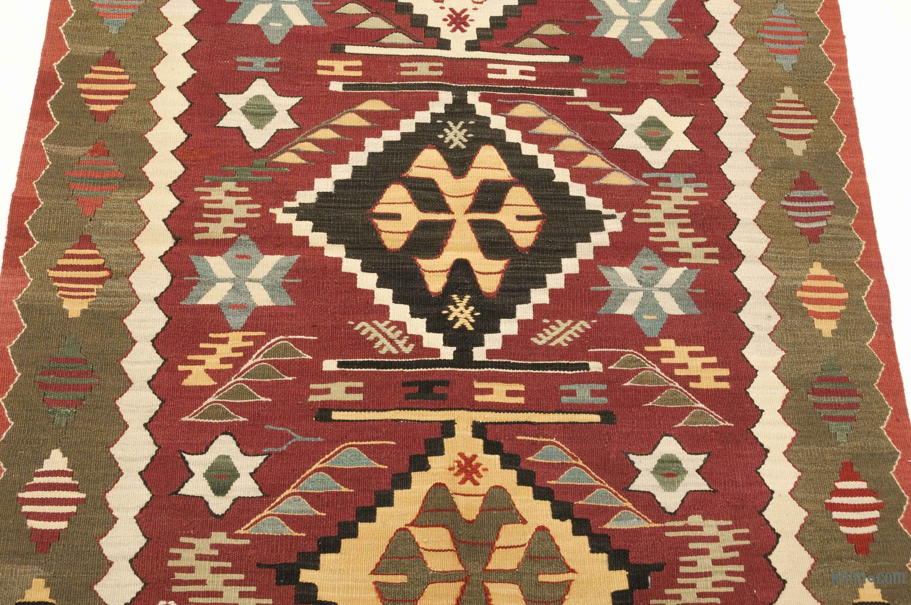 K0028384 Red, Green New Handwoven Turkish Kilim Rug 3' 5" x 4' 11