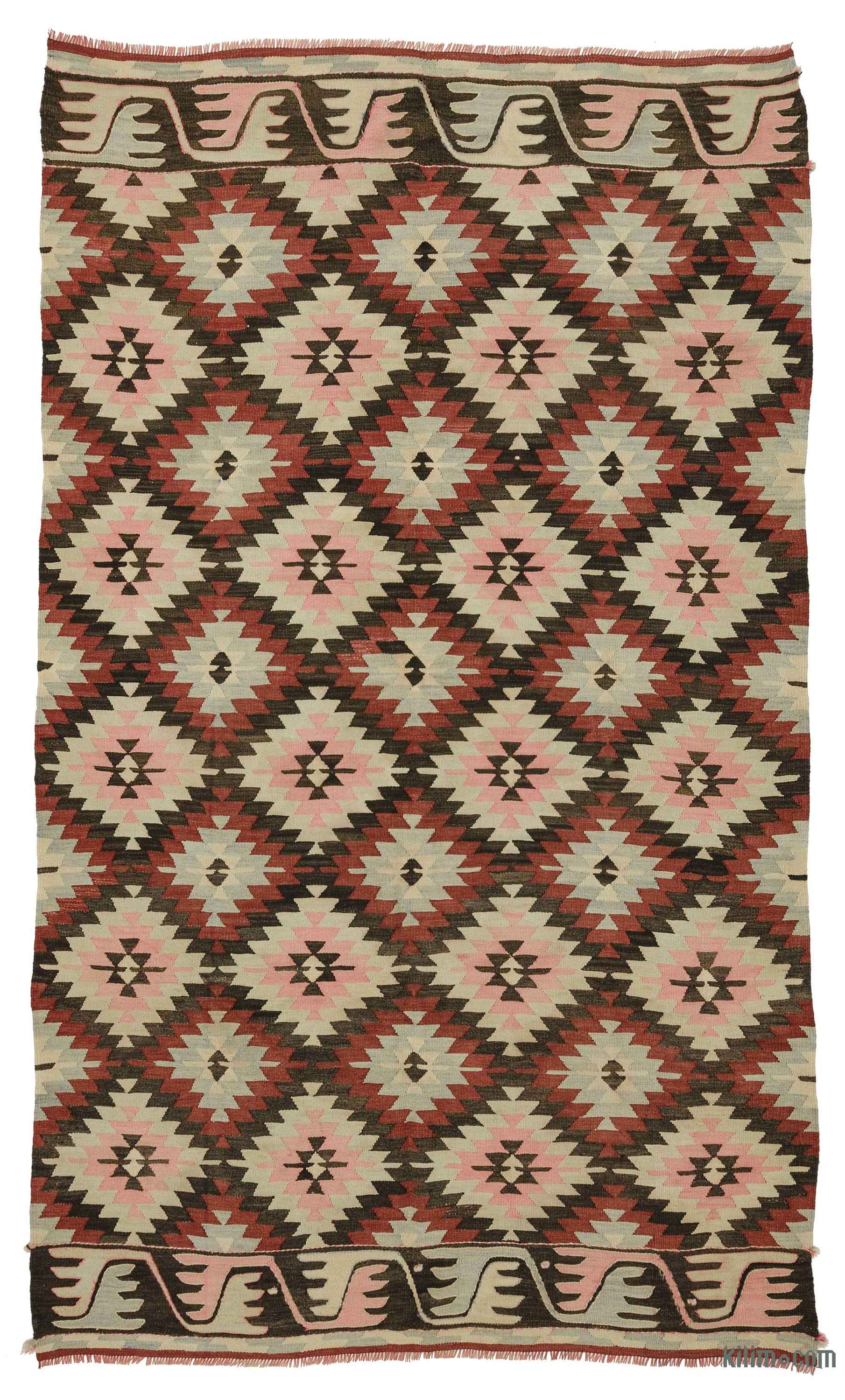 K0033338 Pink, Red Vintage Mihalic Kilim Rug 6' 4" x 10' 6" (76 in. x