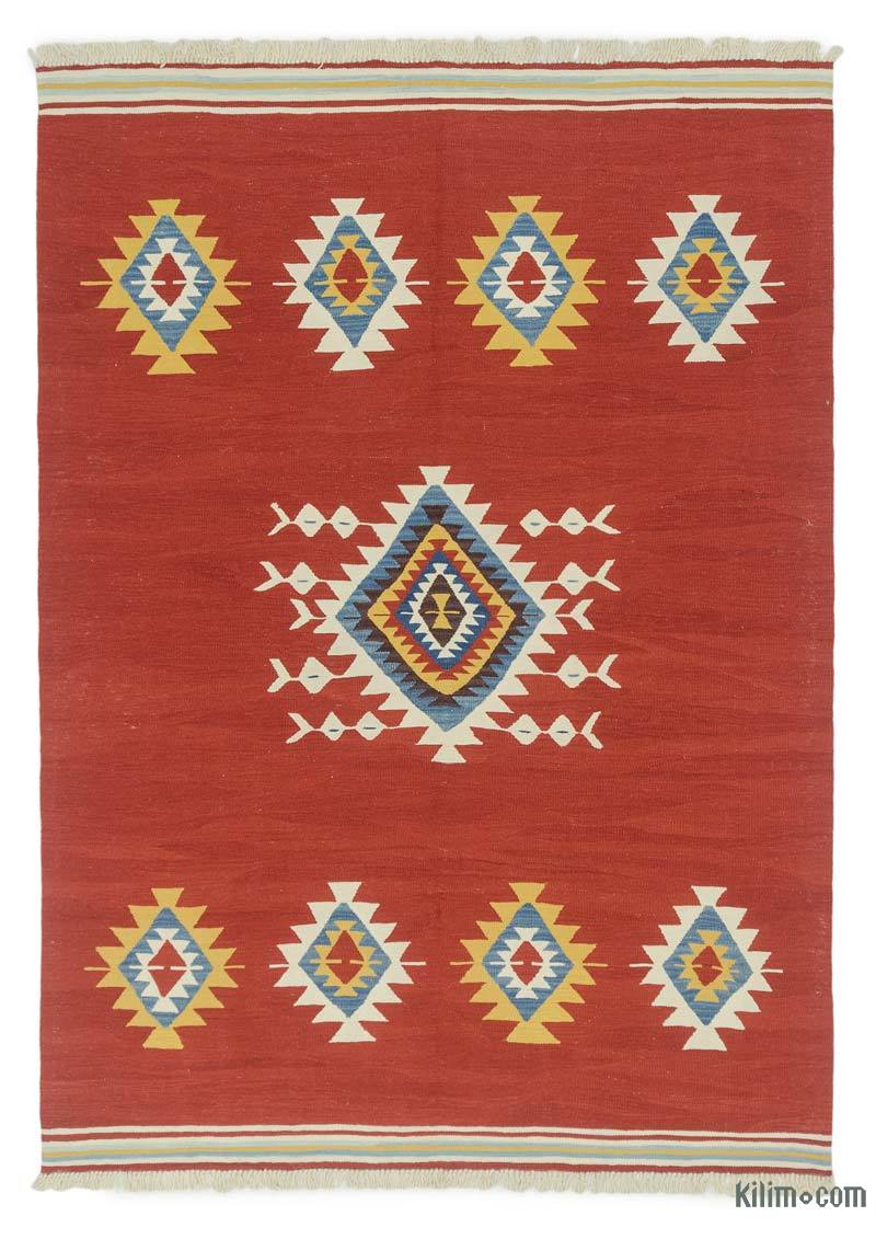 K0043320 Red New Handwoven Turkish Kilim Rug 5' 11" x 8' 4" (71" x 100")